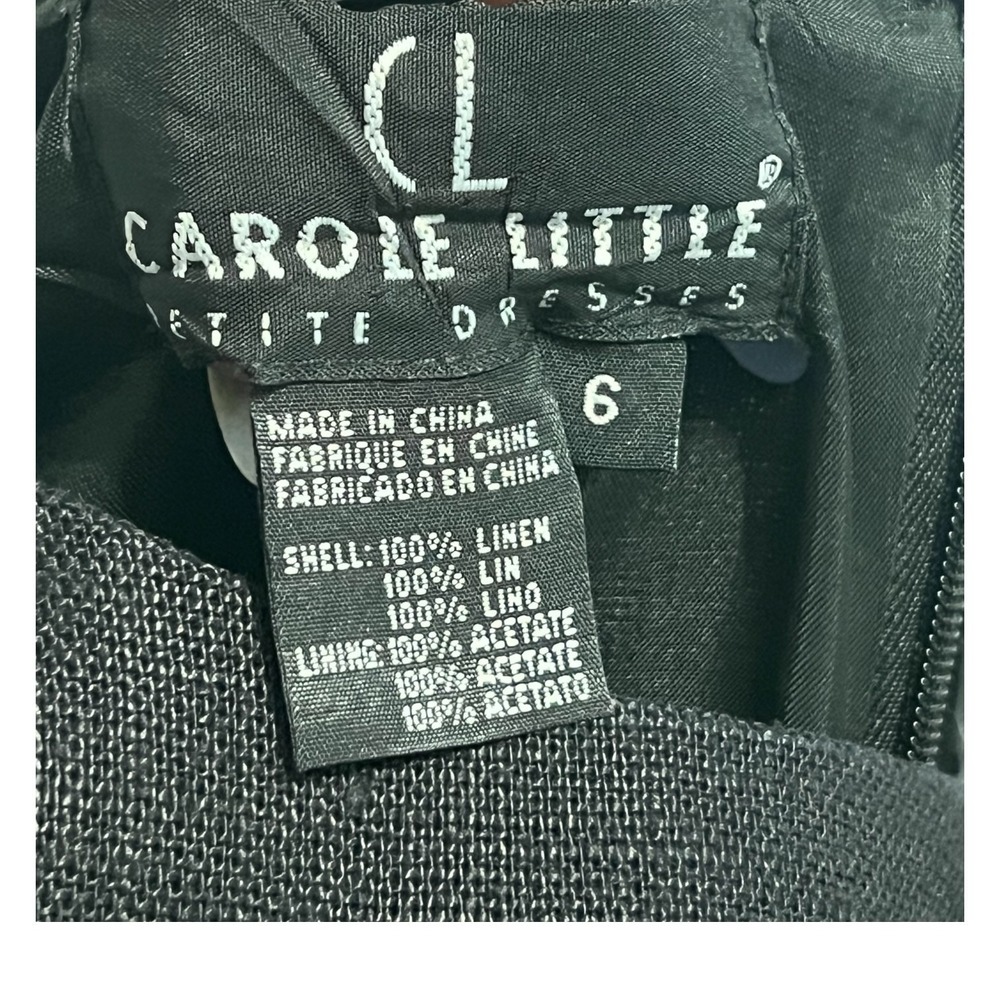 Carole Little Petite Black Linen Embroidered Dress 6P - Picture 4 of 9